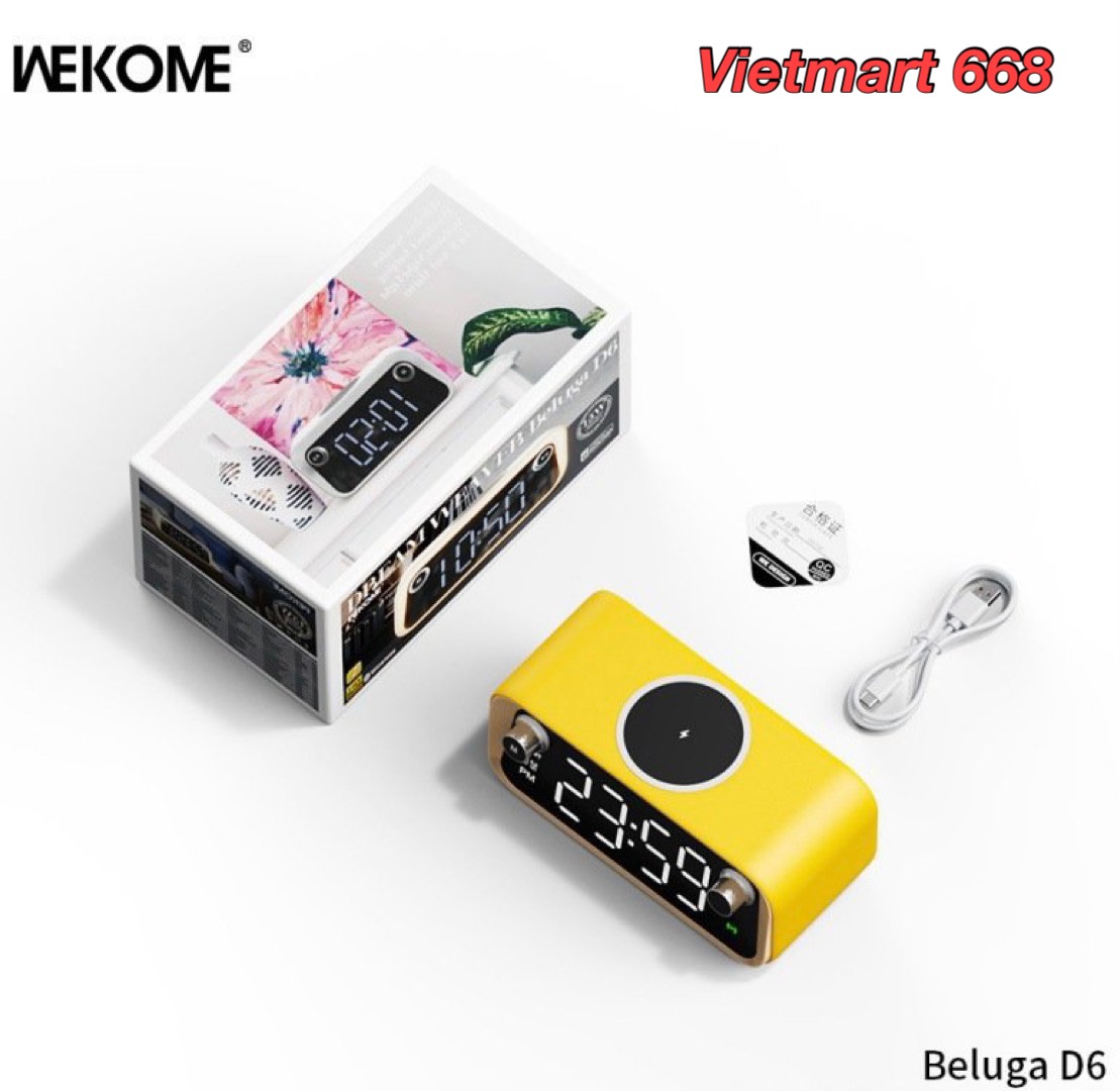 Loa Bluetooth Đa Năng WEKOME Beluga D6 - Kiêm Đèn Led và Sạc Không Dây, Decor Bàn Làm Việc, Đồng Hồ Để Bàn - Hàng Chính Hãng