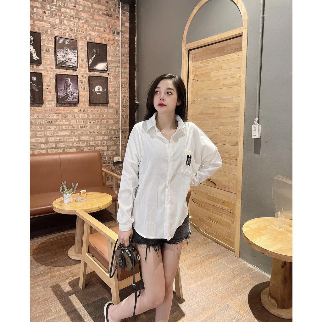 Áo sơ mi nhung tăm thêu hình mickey 8 màu xinh