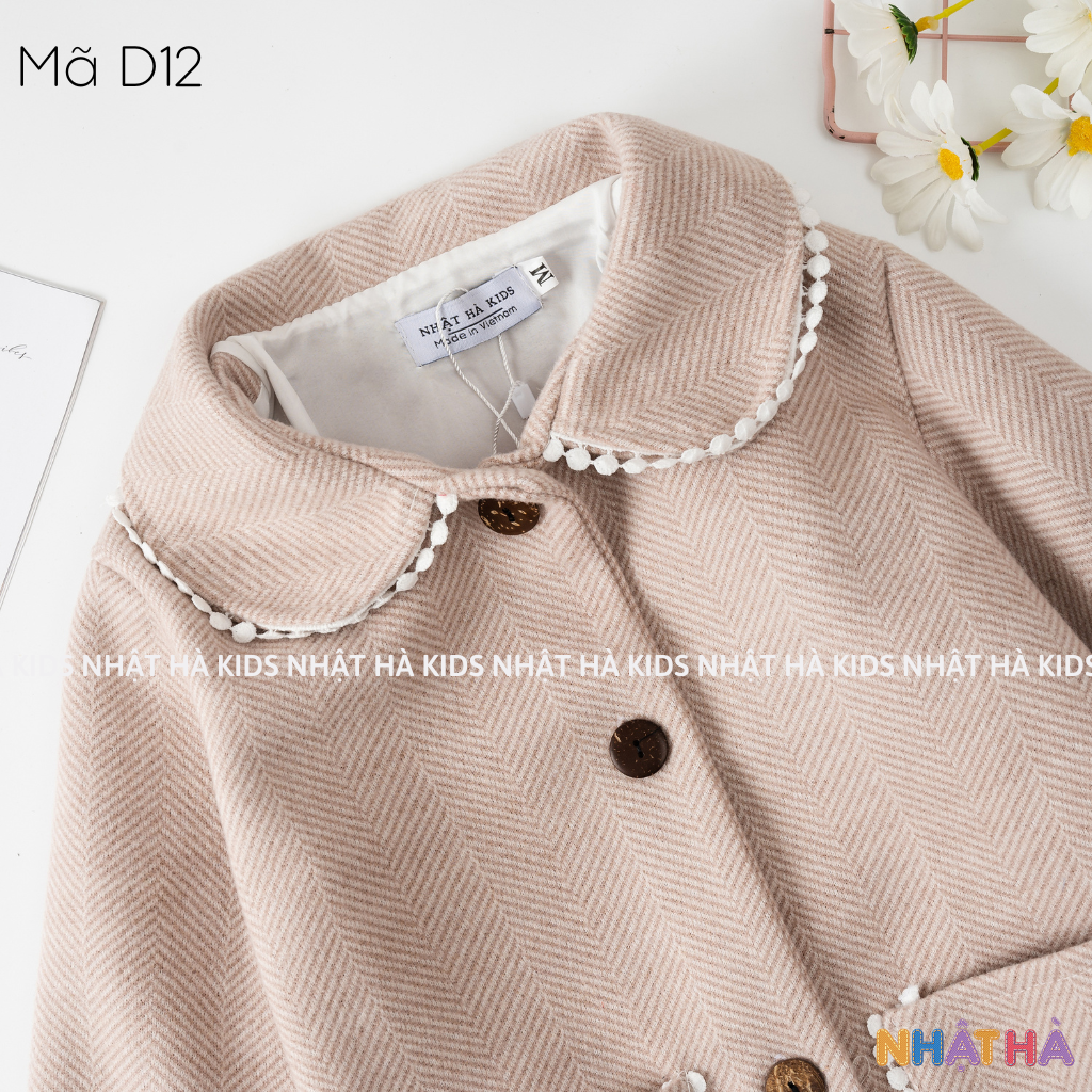 Áo khoác dạ bé gái D12 size đại từ 14-45kg chất liệu dạ ép cao cấp siêu dày mặc mùa đông