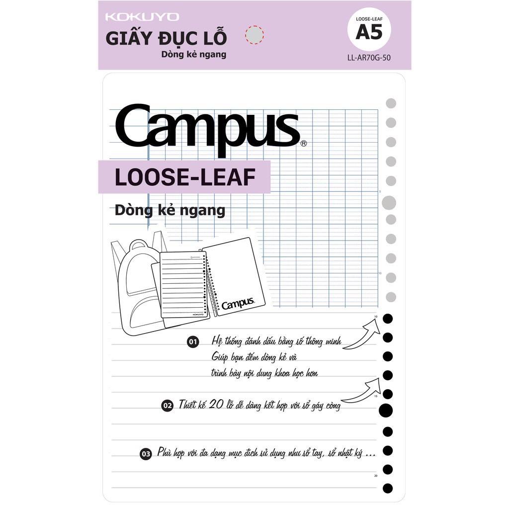 Giấy Refill thay lõi cho sổ Binder Campus Loose Leaf dòng kẻ ngang khổ A5 (Túi 50 tờ đơn)