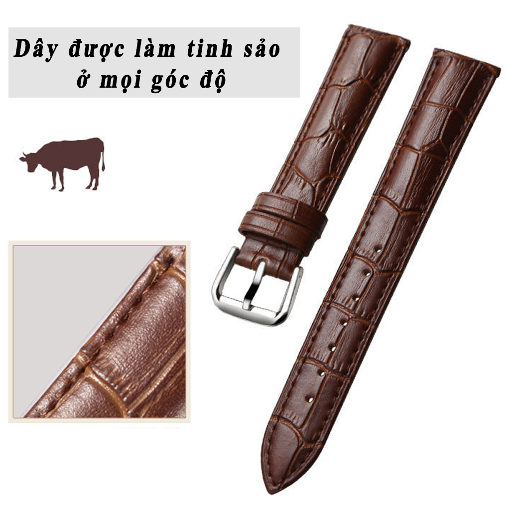 Dây đồng hồ vân DA BÒ tặng kèm dụng cụ mở chốt size 18mm 19mm 20mm 21mm 22mm CỰC MỀM, không thấm mồ hôi -LX05