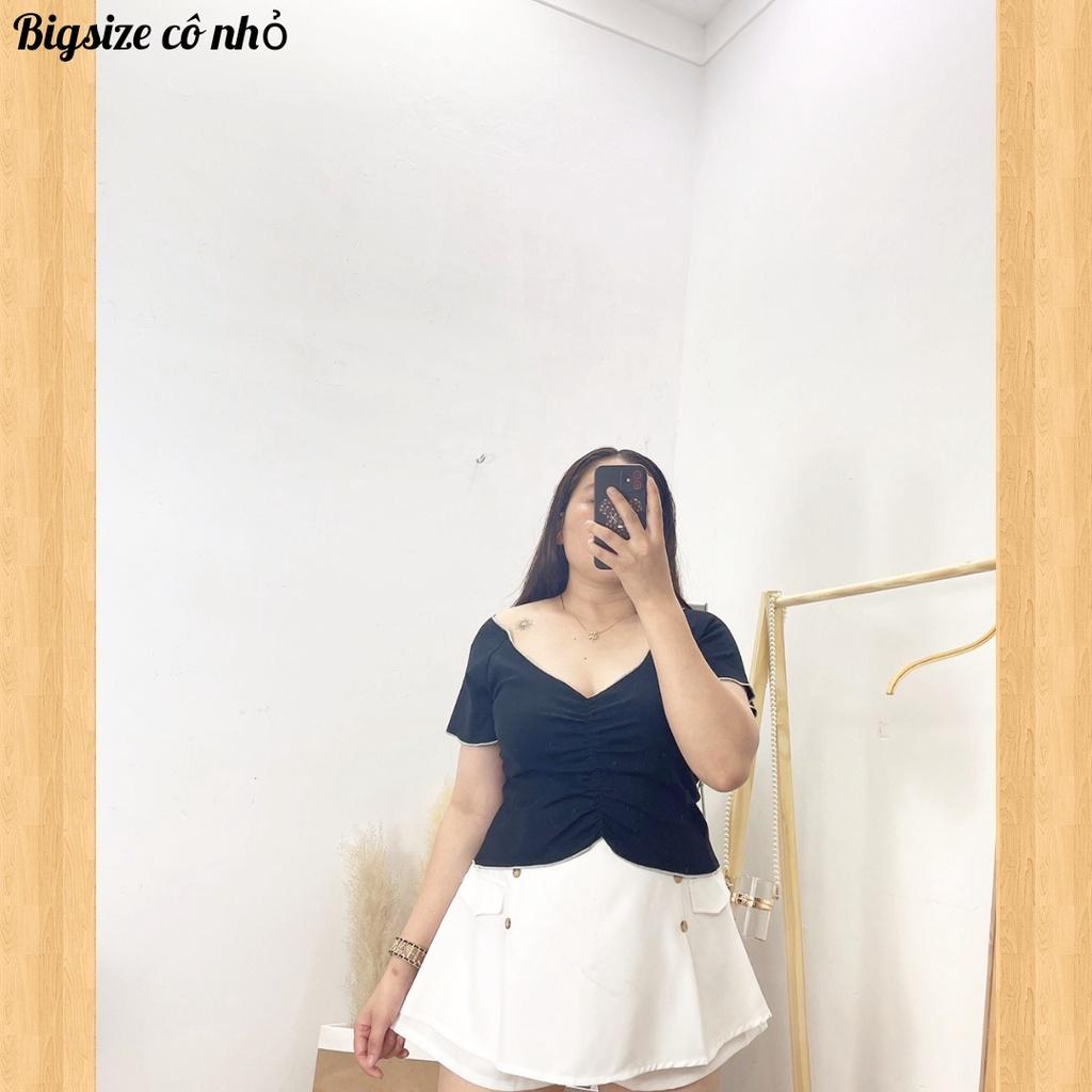 Áo thun tay ngắn bigsize nữ cổ chữ V rút dáng croptop co giãn mạnh A32 - Đen