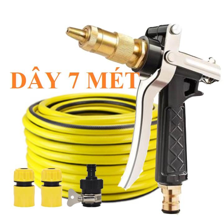 Bộ dây vòi xịt nước rửa xe, tưới cây . tăng áp 3 lần, loại 7m, 10m 206236 đầu đồng,cút,nối đen