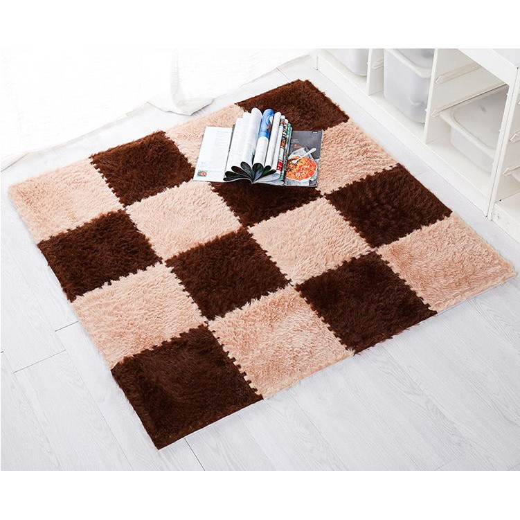 16 Tấm Thảm Xốp Ghép Mặt Lông 30x30x1cm Phối màu nâu đậm và nâu cafe