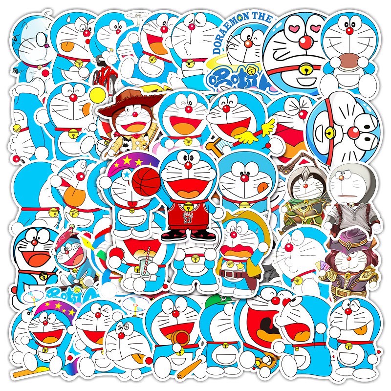 Bộ 50 miếng Sticker chống thấm nước hình Doraemon đáng yêu