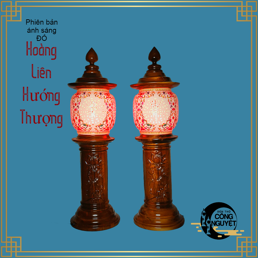 Đôi đèn thờ gỗ sứ cao cấp HOÀNG LIÊN HƯỚNG THƯỢNG