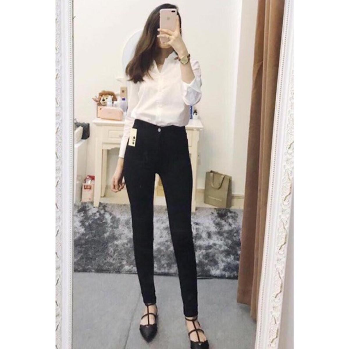 Quần JEAN GIẤY ÔM CO GIÃN Khóa Kéo Có 1 Khuy CHO NỮ