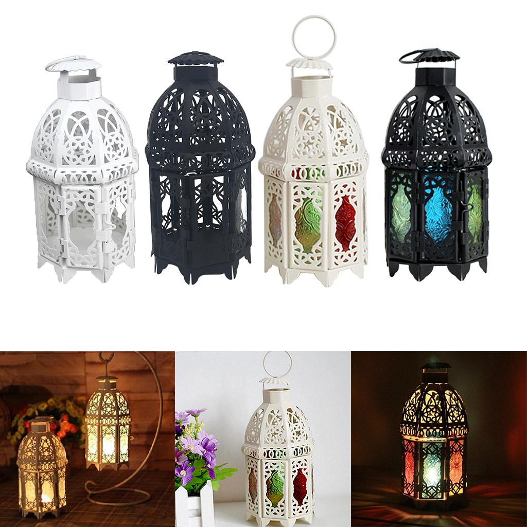 Tea Light Candle Holder Moroccan Lantern Coloured Glass Candlestick White