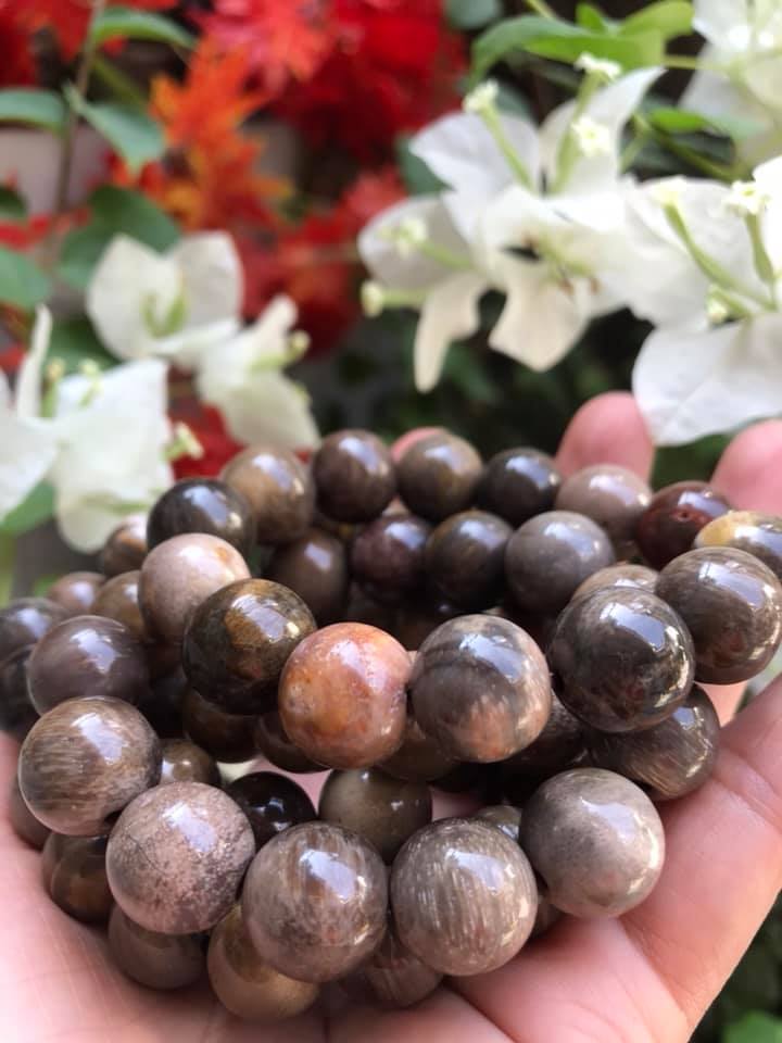 Vòng Gỗ Hóa Thạch Màu Vân Tự Nhiên Bóng Đẹp  Nam Đeo 14mm Màu Nâu Sáng Bóng Vàng Nhẹ  Nam đeo vào tay đẹp sang tốt rẻ nữa ạ