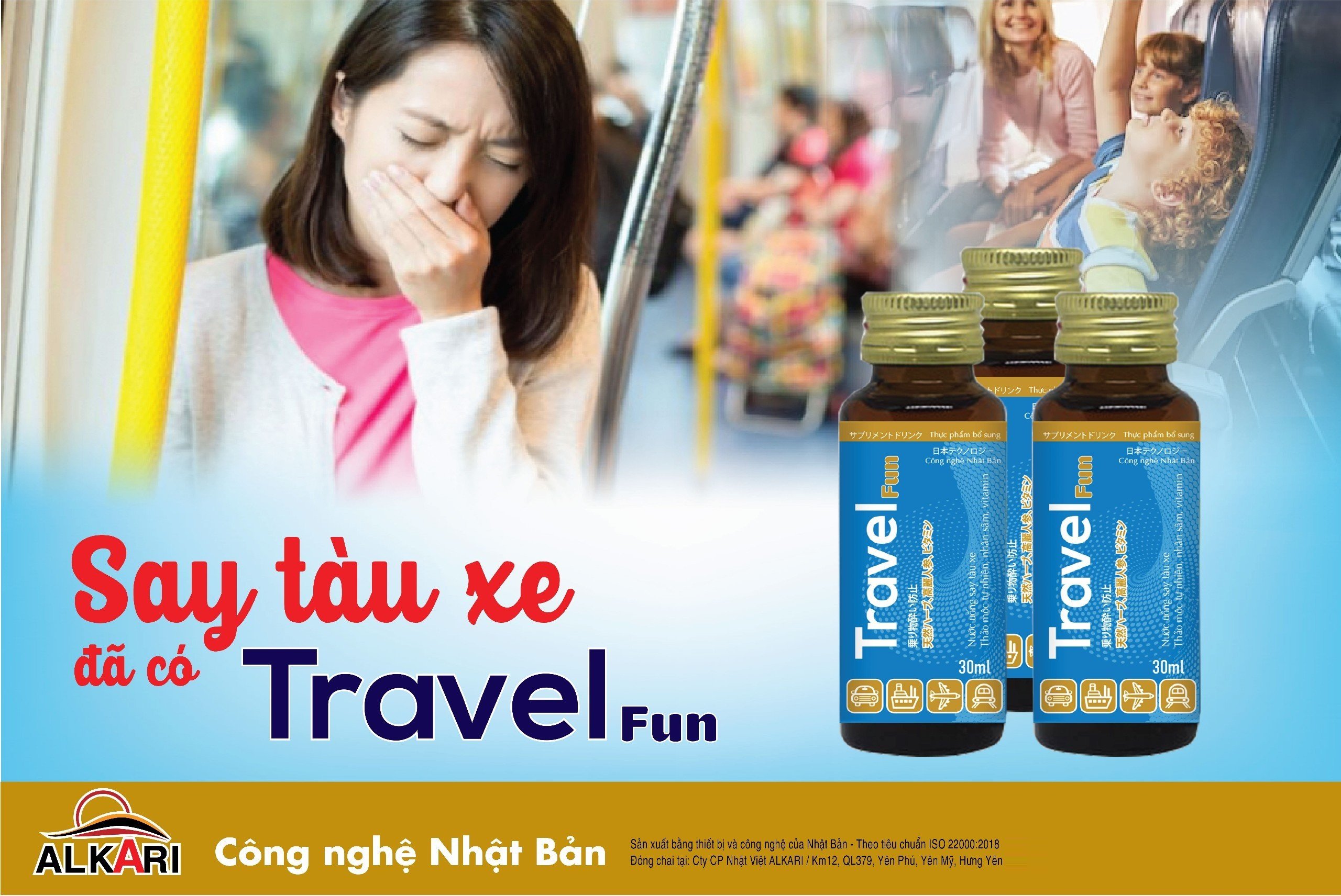 Hộp 10 chai nước Say tàu xe Alkari Travel Fun, chai 30ml