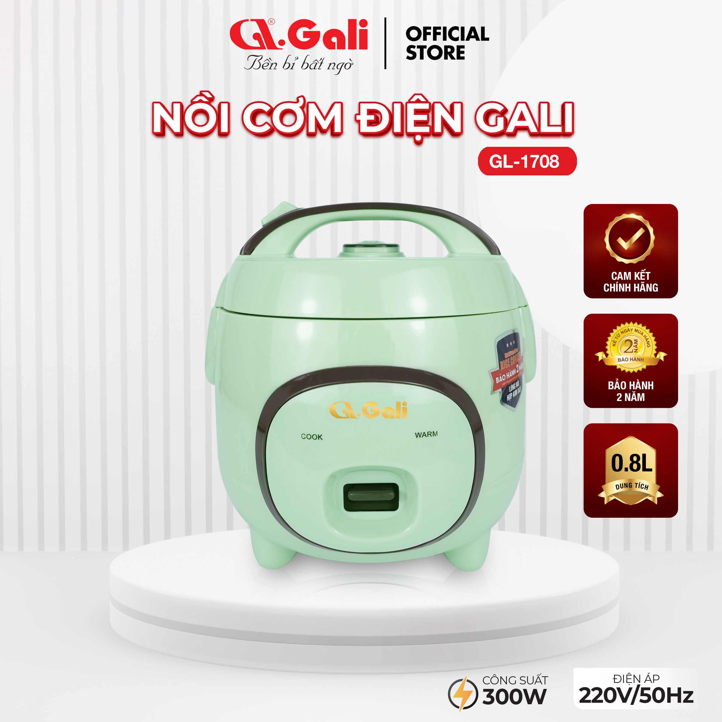 [Chính hãng] Nồi cơm điện GALI GL-1708 0.8 lít. Thiết kế nhỏ gọn, hiện đại, hàng nhập khẩu chất luọng cao, bảo hành 24 tháng