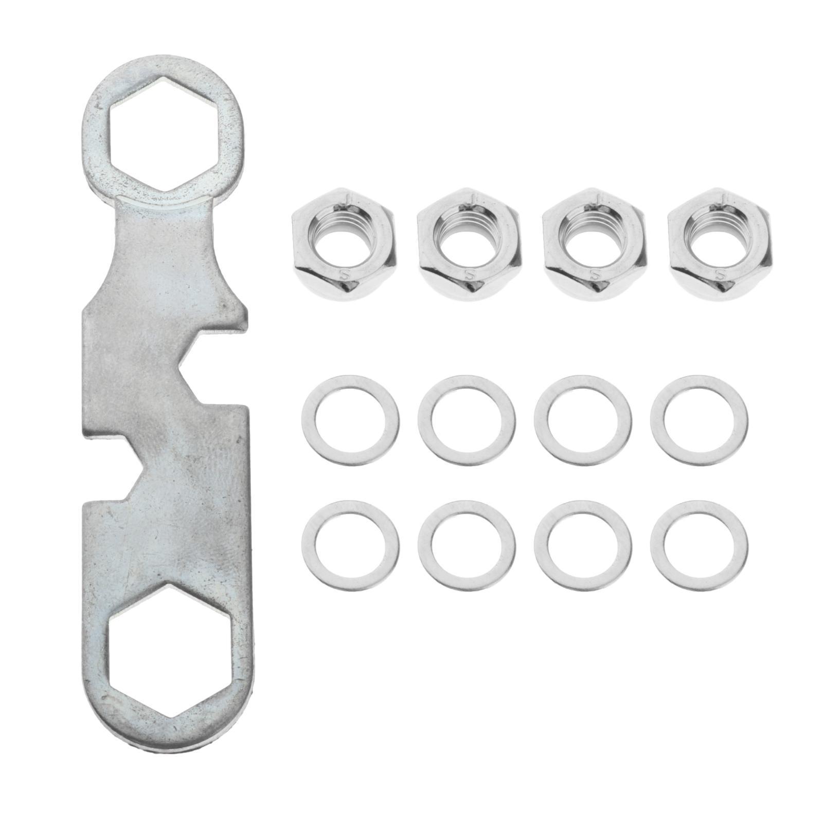 4 Pieces Skateboard Longboard Trucks Axle Nuts , 8 Pieces Alloy Washers Spacer Set with 1 Piece Wrench Multi Tool