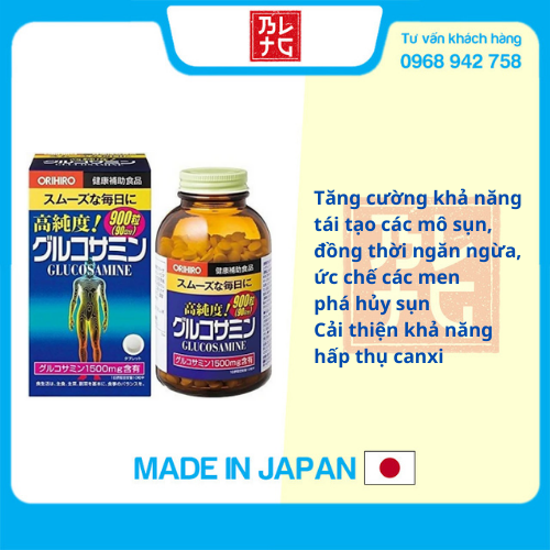 Thực phẩm chức năng Viên uống hỗ trợ trị đau nhức xương khớp Glucosamine Orihiro 1500mg 900 viên Nhật Bản