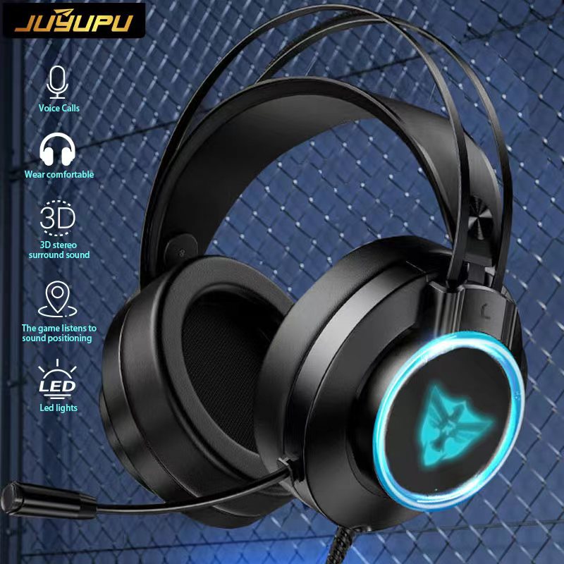 Tai nghe chụp tai JUYUPU gaming có dây đèn LED RGB bass sâu chống ồn âm thanh vòm 7.1 màng loa 50mm hỗ trợ mic đàm thoại chơi game học tập kết nối máy tính laptop - hàng chính hãng