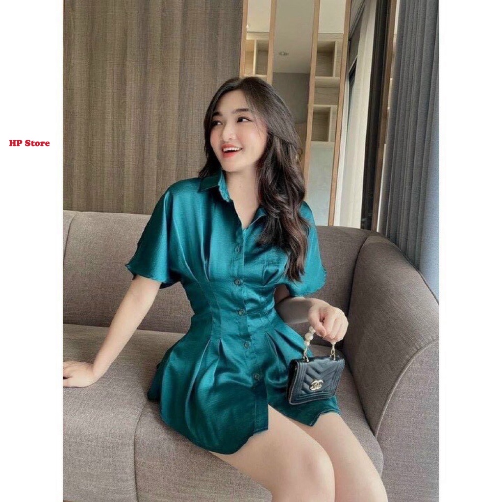 Bộ Áo Quần Sơ Mi Phi Lụa Bóng Thái Nhấn Eo Xếp Ly Sang Chảnh Tôn Dáng Bộ Nữ Thiết Kế Cao Cấp