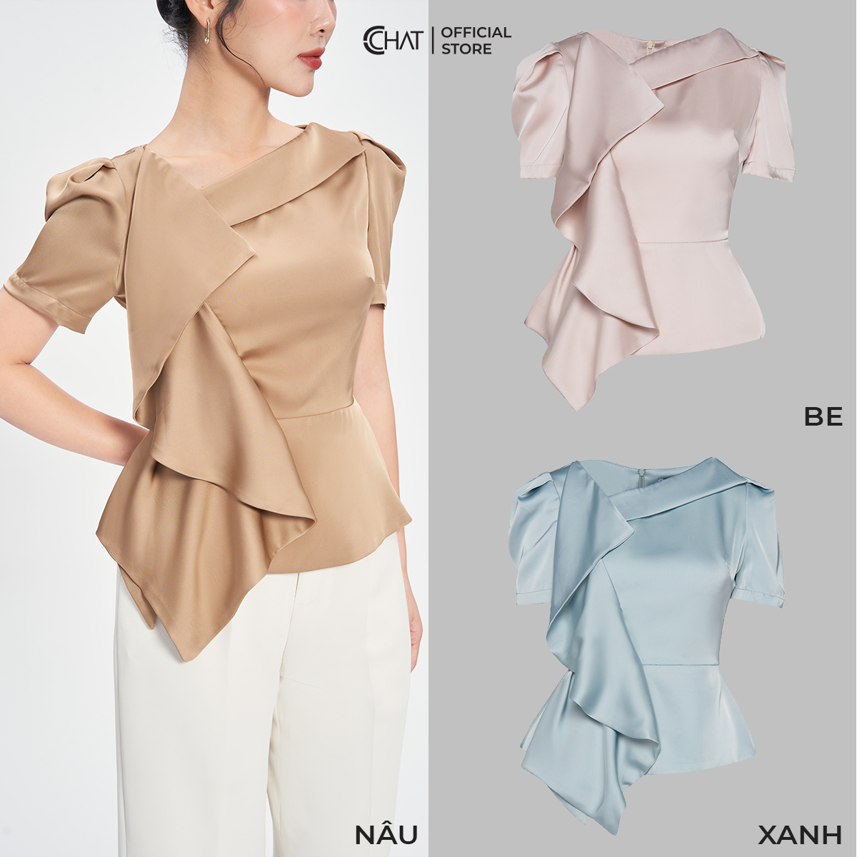 Áo Kiểu Nữ Dáng Peplum Bèo Đổ Chất Lụa Cao Cấp Mềm Mịn 53ANL2007PT