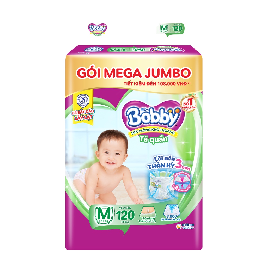 TÃ QUẦN BOBBY GÓI JUMBO SIZE M120 MIẾNG