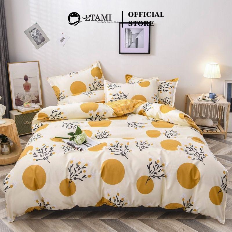 Bộ chăn ga gối đệm cao cấp cotton poly cỏ vàng tròn cute miễn phí bo chun drap giường , ga trải giường P19