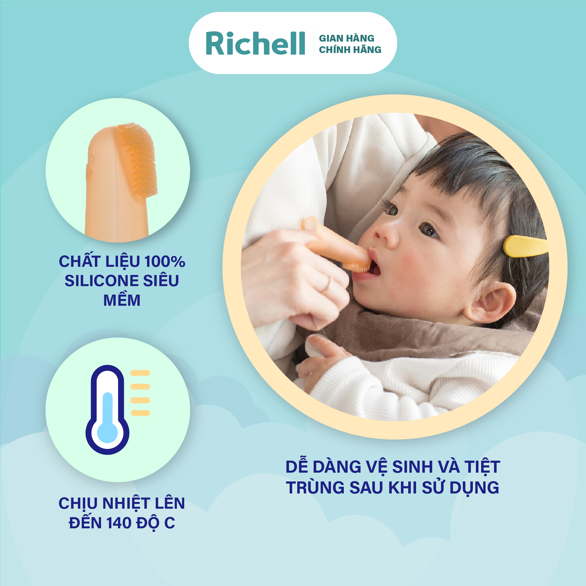 Rơ lưỡi silicone Richell Nhật Bản vệ sinh cho bé từ 3 tháng tuổi | Baby