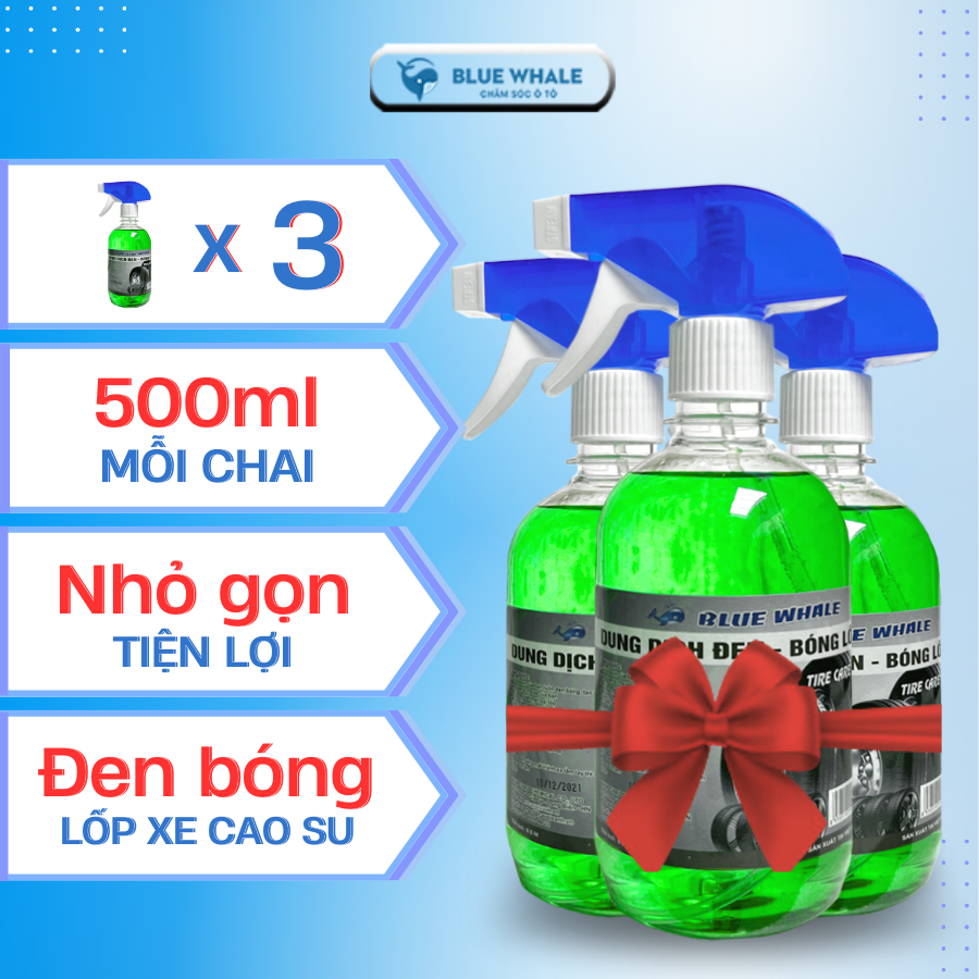 Combo 3 chai xịt làm đen bóng lốp Cá Voi 500ml phù hợp với mọi loại lốp ô tô, xe máy, xe đạp điện