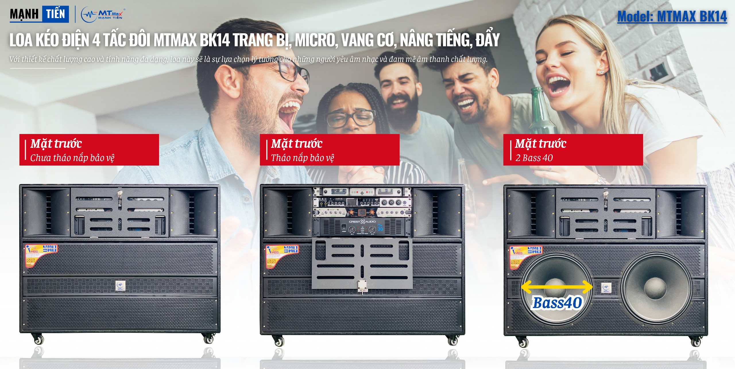 Loa Kéo Điện MTMAX BK14 Cao Cấp 5 Trong 1 – Tích Hợp Micro, Vang Cơ, Nâng Tiếng, Cục Đẩy Công Suất 1500W - Âm Thanh Mạnh Mẽ, Âm Bass Siêu Trầm, Bảo Hành 12 Tháng, Hàng Chính Hãng