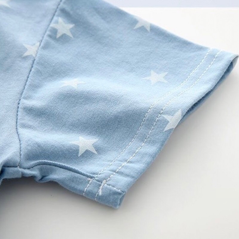 [ẢNH THẬT] Bodysuit, quần áo liền thân cộc tay mùa hè cho bé trai, bé gái chất liệu sợi bông cao cấp họa tiết ngôi sao xanh dương