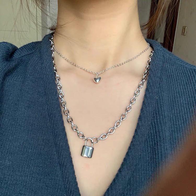 Dây chuyền nữ ổ khóa và trái tim vòng cổ phong cách Unisex