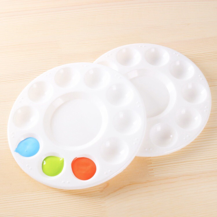 Khay pha màu Palette màu họa cụ vẽ nhựa tròn 10 rãnh chuyên dụng cho màu nước Acrylic đường kính 17cm