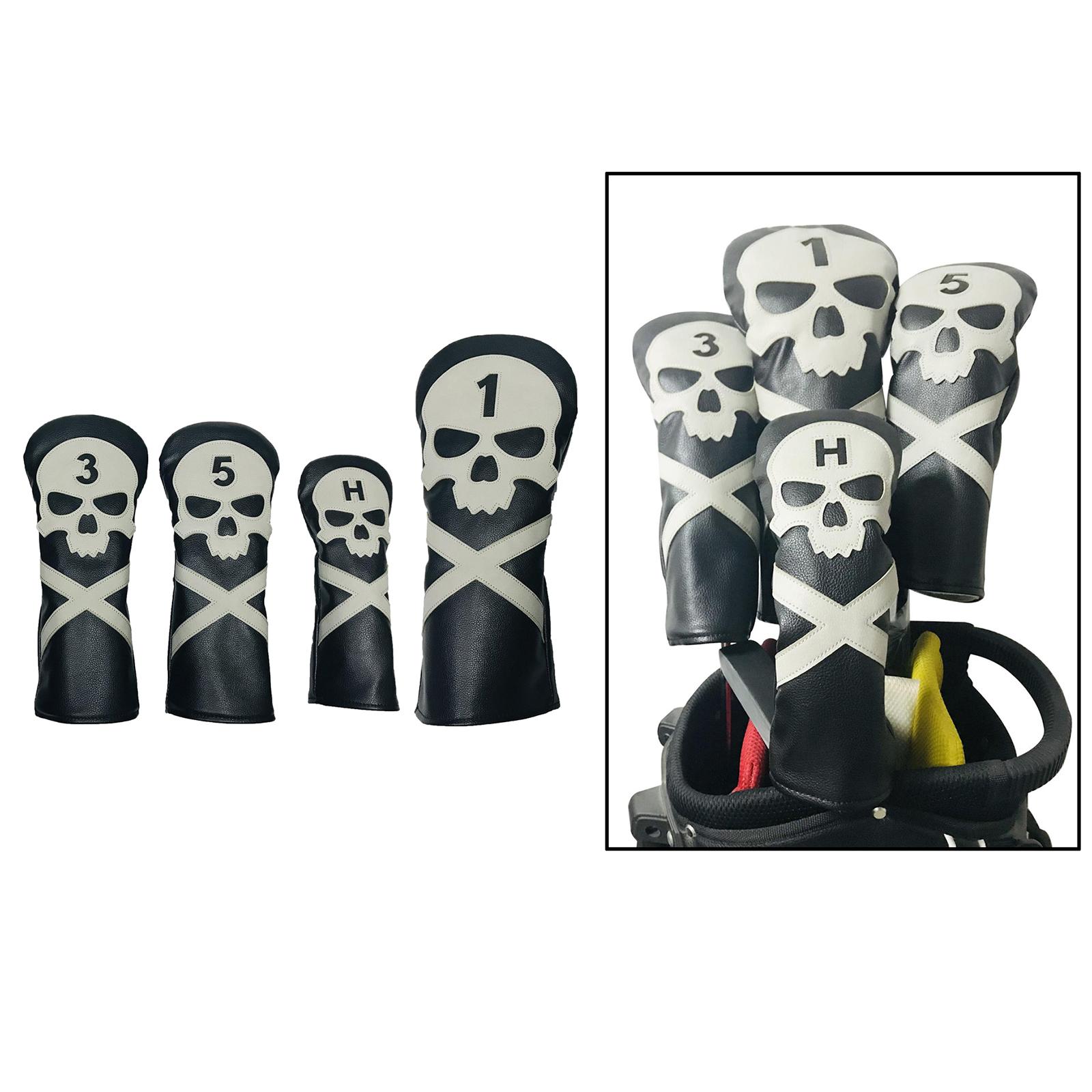 4Pcs Skull Golf Club Head Cover Replacement Driver Wood Headcover Protector