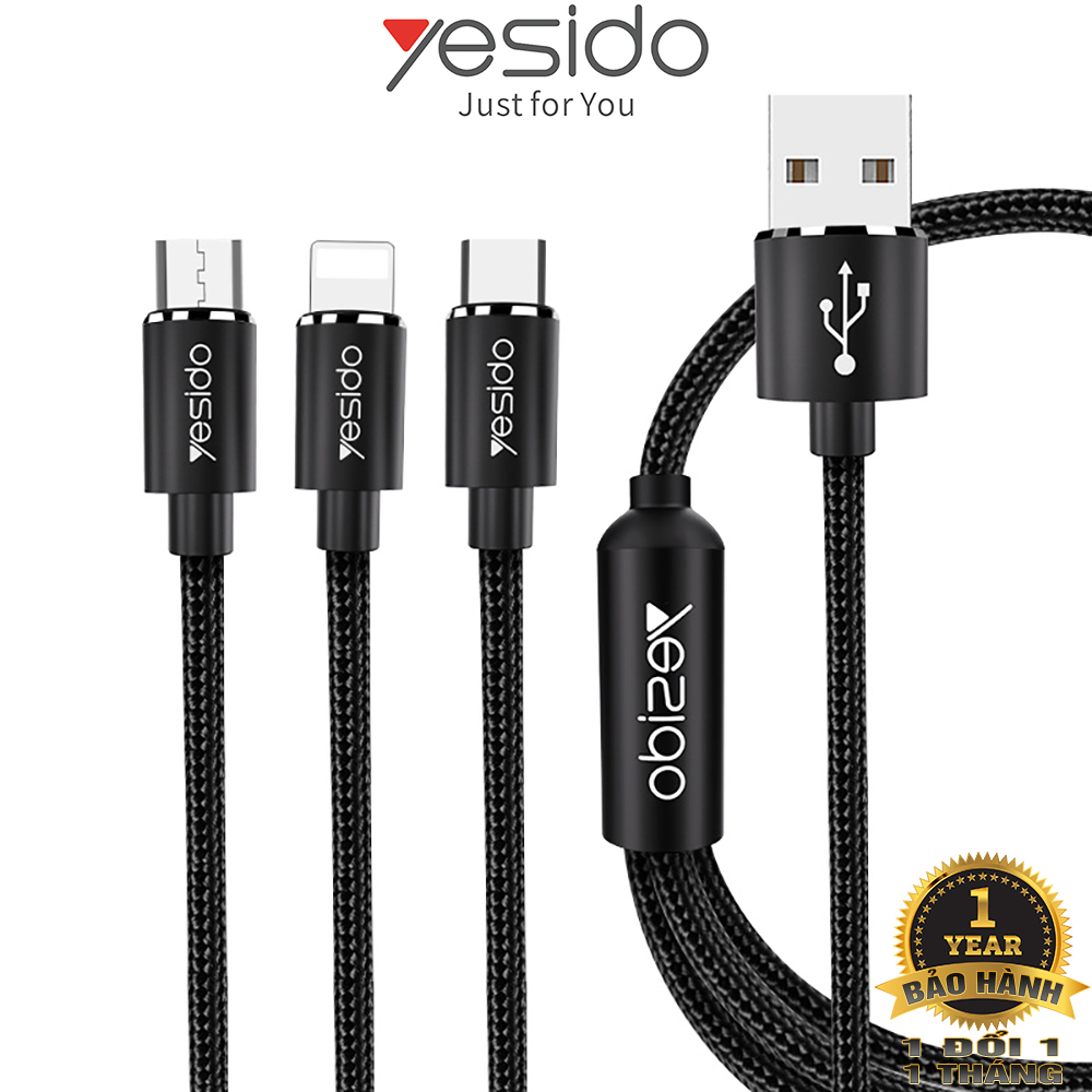 Cáp Sạc Nhanh 3.0A Đa Năng 3 in 1 Yesido CA-60 USB Type C Truyền Dữ Liệu– Hàng Chính Hãng