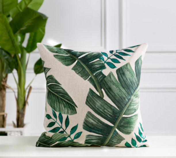 Dòng lá xanh - Gối tựa lưng, gối sofa vuông vải gai trang trí, bền màu tới 5 năm