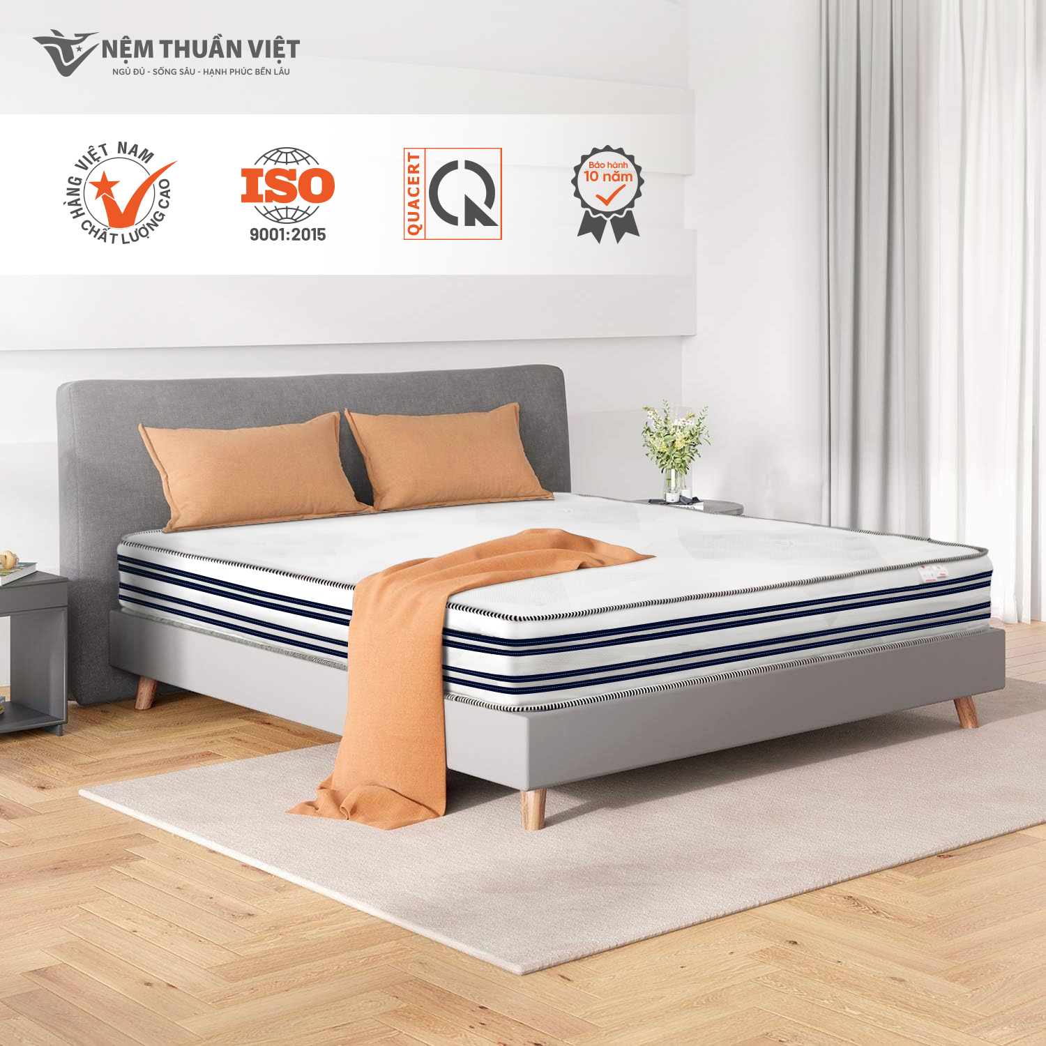 Nệm Lò Xo Thuần Việt Elite 22cm - Túi Lò Xo Độc Lập Giảm Tiếng Ồn, Gấp 3 Êm Ái &amp; Thoáng Khí - Cuộn Hút Chân Không Tiện Lợi, Dễ Dàng Vận Chuyển