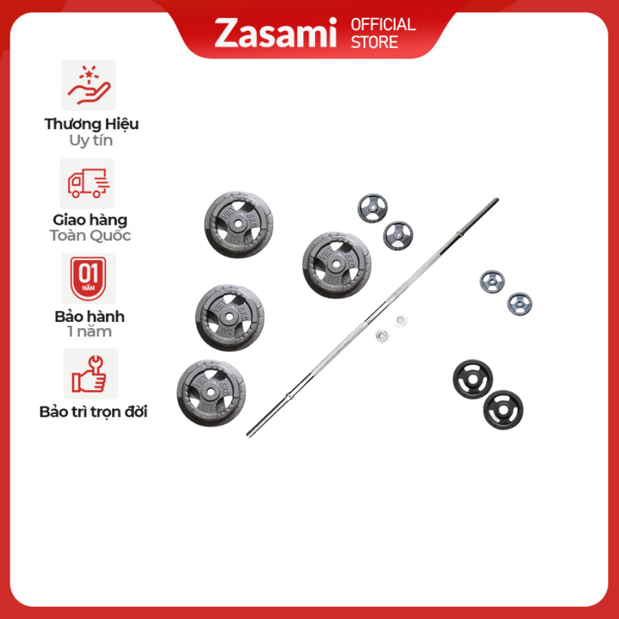 Bộ Đòn 1M5 - 50Kg Tạ 2 Đĩa 10Kg, 4 Đĩa 5Kg, 2 Đĩa 3Kg, 2 Đĩa 2Kg