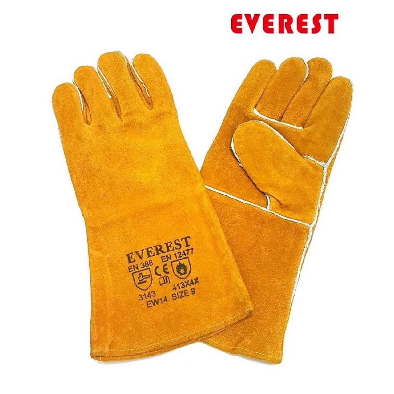 Găng tay da hàn Everest EW14 bao tay chống cháy, chịu nhiệt/ tia lửa văng bắn chuyên dùng hàn que (vàng) - Labor Leather Glove EW14