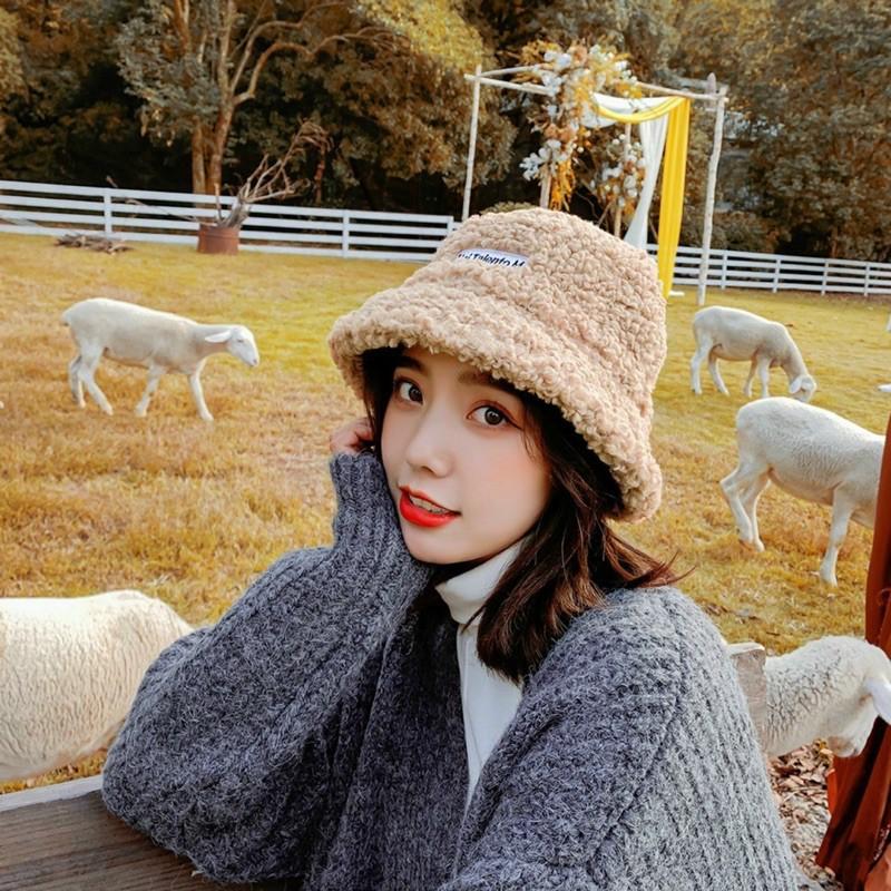 Mũ Lông cừu Bucket Retro Phong Cách Hàn Quốc Mũ lông cừu nữ mềm giữ ấm Thu Đông Ulzzang