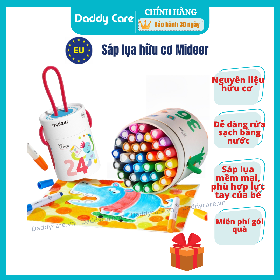 Bút màu sáp hữu  cơ Mideer Silky Crayon kèm quai xách cho bé 12-24-36 màu