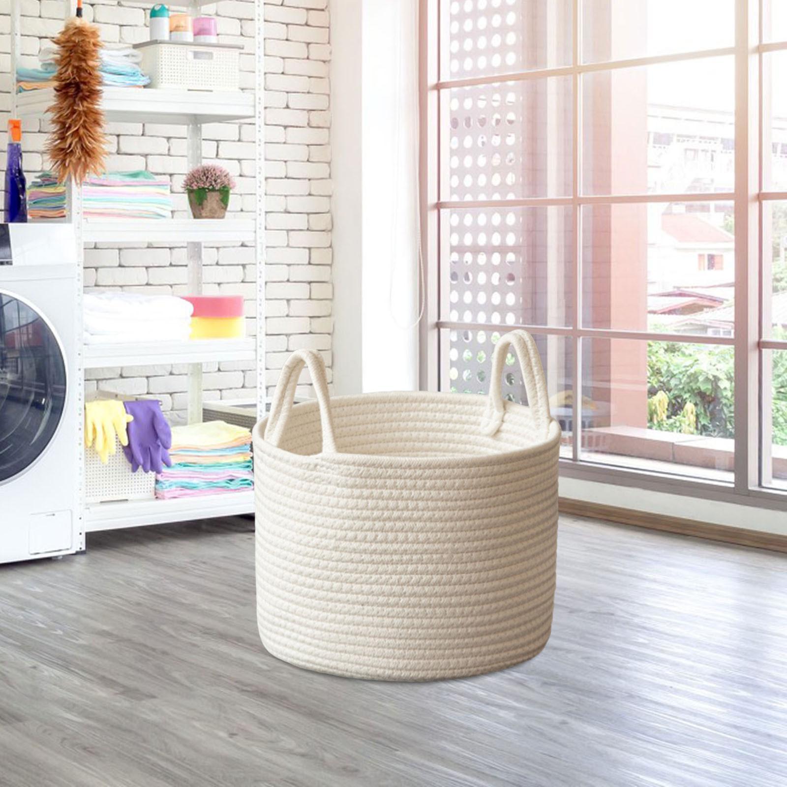 Woven Rope Storage Basket, Boho Storage Basket with Handles, Toys Clothes Organizer, Dirty Clothes Laundry Basket for Dorm, Bedroom, Utility Room