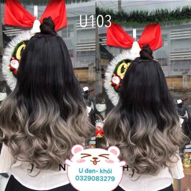 Tóc giả kẹp chữ u xanh rêu omber️