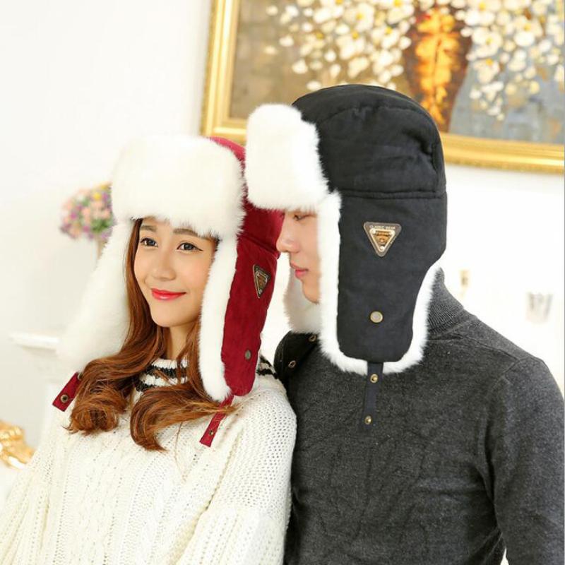 HT533 Cổ Điển Chắc Chắn Mùa Đông Mũ dành cho Nam Nữ Unisex Đen Earflap Quốc Nga Mũ Lông Thú Ushanka Máy Bay Ném Bom Nón Nam áo Khoác