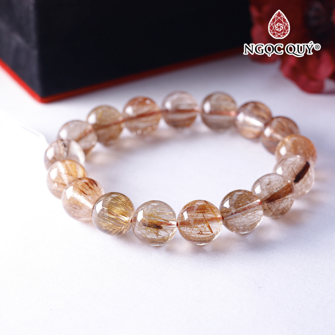 Vòng tay hạt trơn đá thạch anh tóc đỏ đồng trục 13mm mệnh hỏa, thổ - Ngọc Quý Gemstones