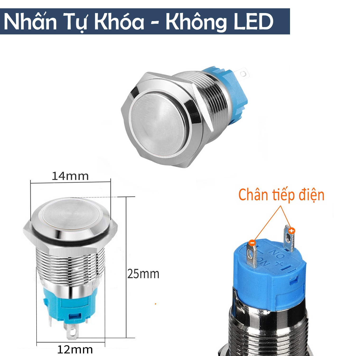 Công tắc Kim loại 12mm có LED, Nút nhấn Tự Khóa (3-6V, 12-24V, 110-220V)