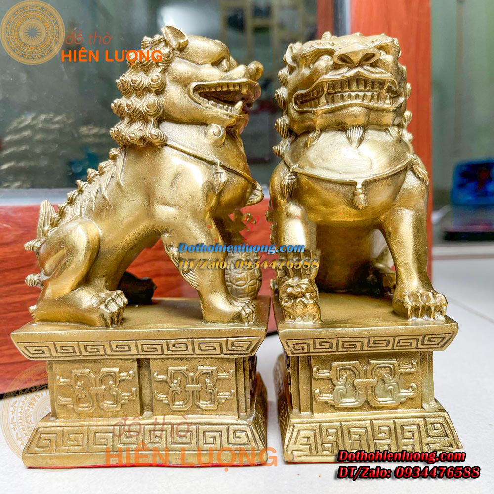 Đôi Nghê Ngồi Bệ Bằng Đồng Vàng Nguyên Chất Cao 15cm, Nặng 1kg Đẹp Tinh Xảo