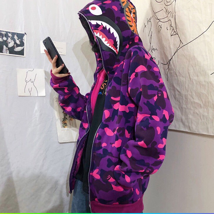 Áo nỉ hoodie zip babe cá mập mũ trùm 2 lớp cá tính