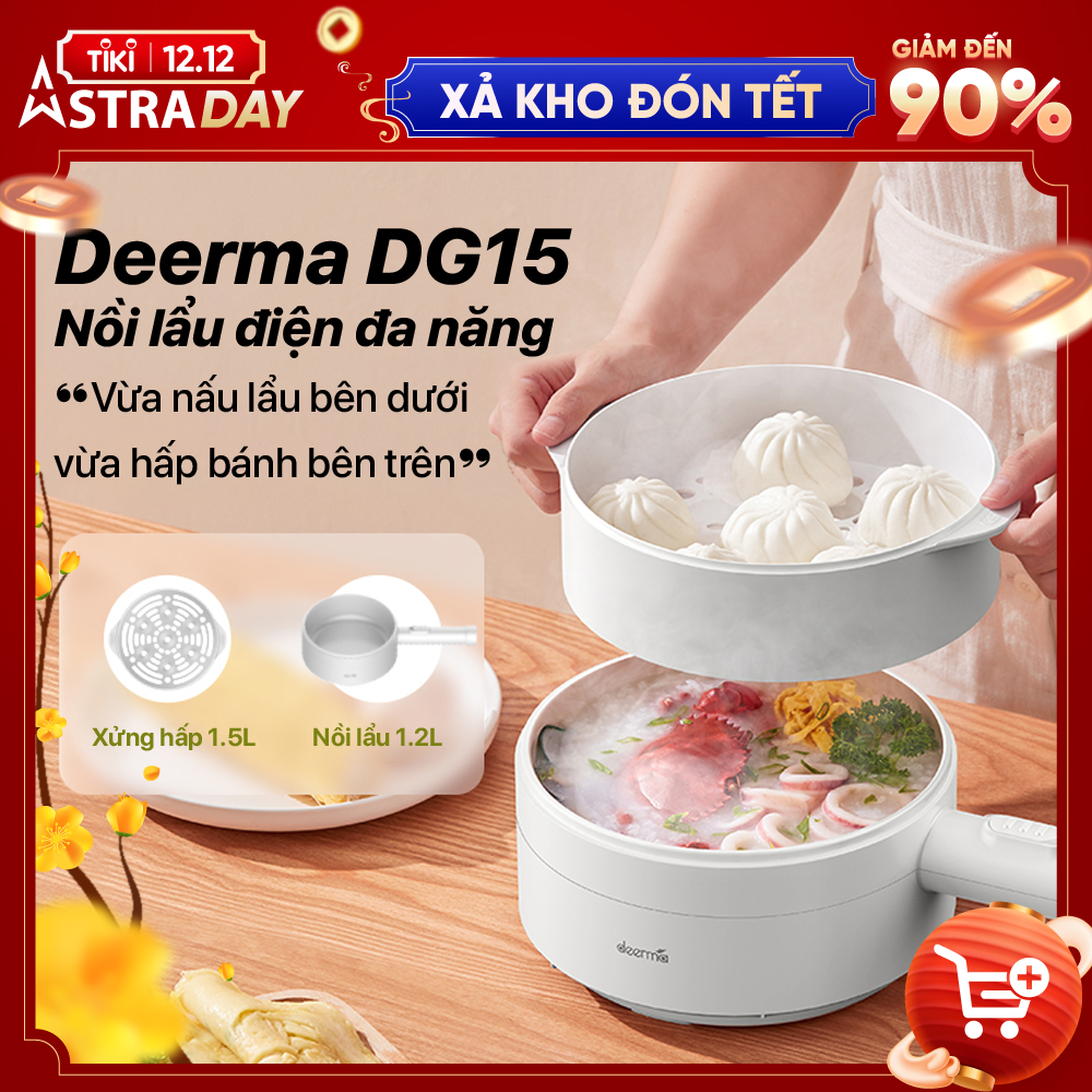 Nồi Lẩu Điện Mini Đa Năng Deerma DG15 - Hàng Nhập Khẩu