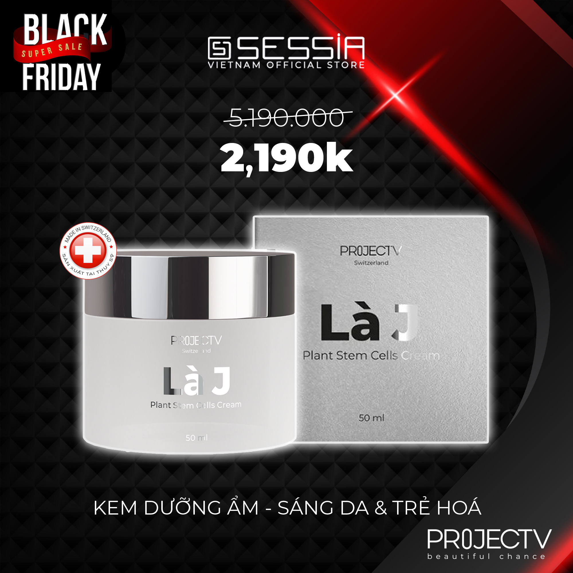 [SALE HÈ] Kem dưỡng ẩm Là J Beauty Hit - PROJECT V - Kem từ tế bào gốc thực vật, Phục hồi trẻ hóa, Làn da sáng khoẻ (50ml) - Xuất xứ Thụy Sĩ, Hàng Chính Hãng