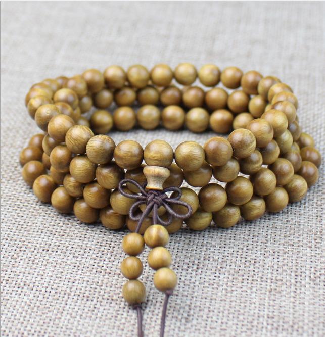 Vòng tay gỗ đàn hương xanh cao cấp 108 hạt 6-8 ly phong cách phật giáo VG10