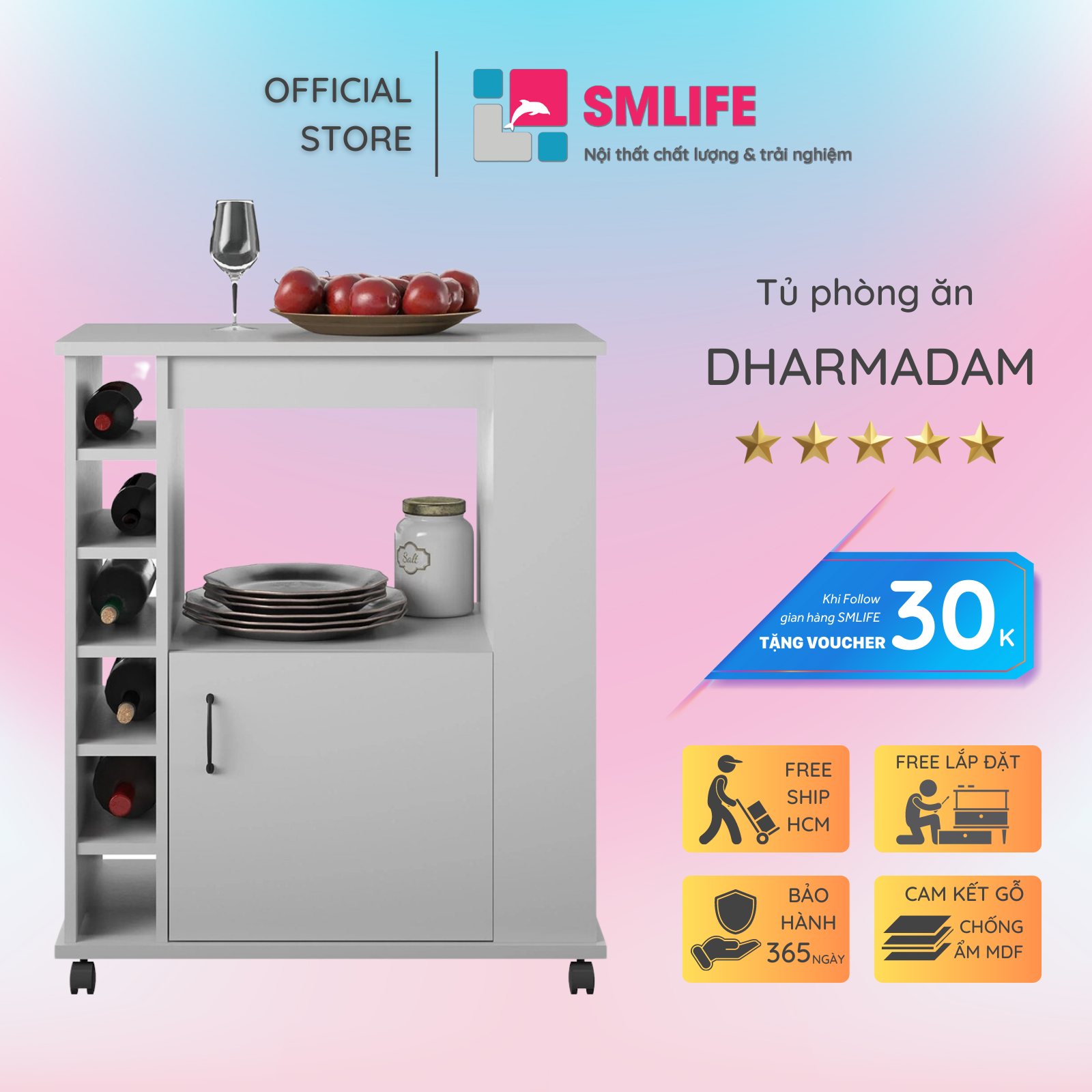 Tủ phòng ăn gỗ hiện đại SMLIFE Dharmadam  | Gỗ MDF dày 17mm chống ẩm | D75xR45xC91cm