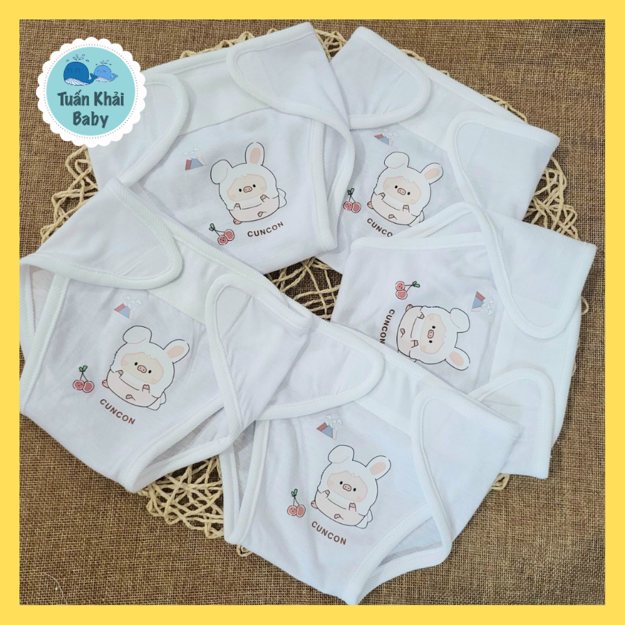 Set 5 tã vải sơ sinh cotton CUNCON | Size 1,2,3 cho bé sơ sinh - 9kg | Miếng dán bo viền, chất vải mềm mịn