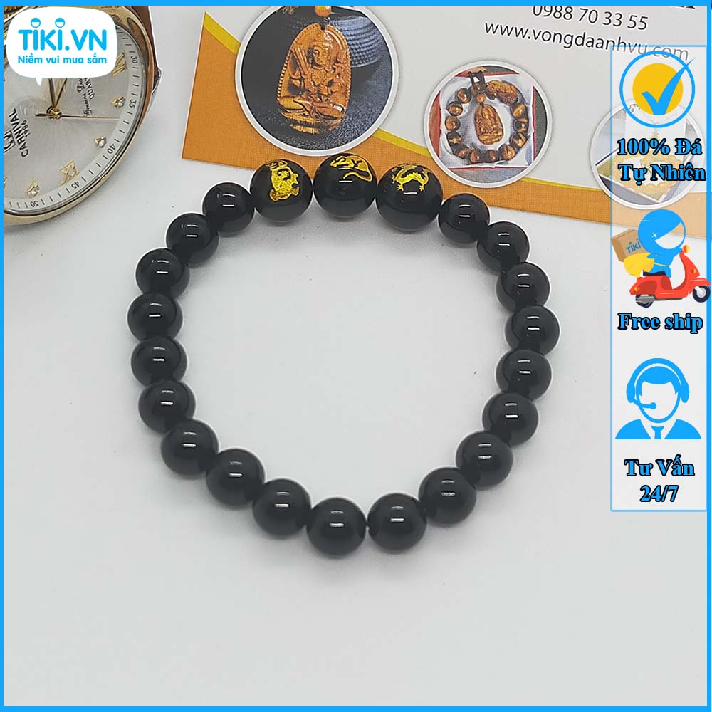 Vòng Phong Thủy Tam Hợp Quý Nhân Thân Tý Thìn Đá Mã Não Đen - Vòng Đeo Tay Phong Thủy Mệnh Mộc - May Mắn Tài Lộc