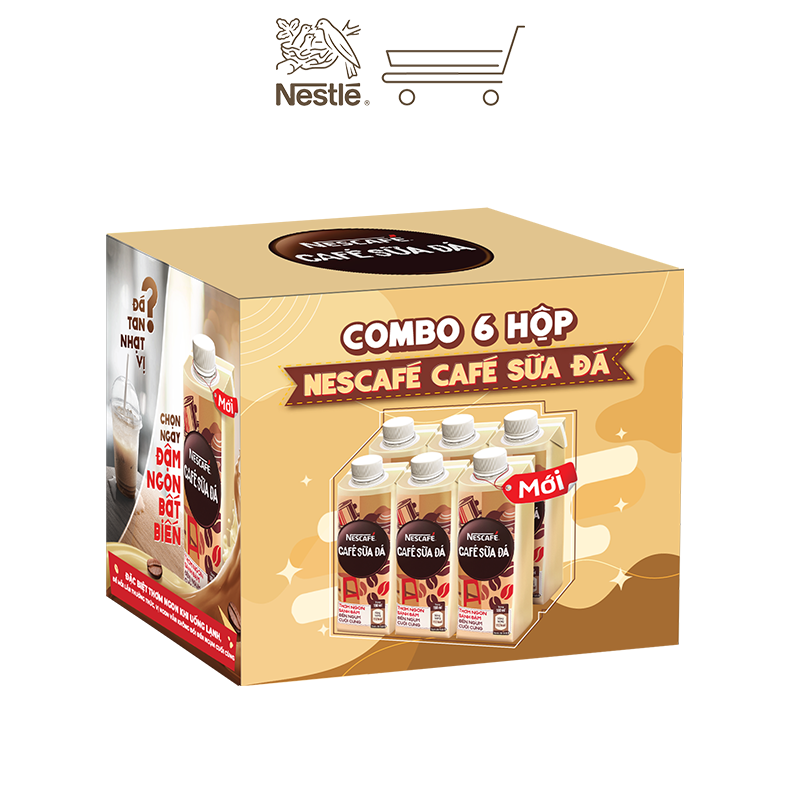 [Tặng 1 túi tote] Lốc 6 Cà phê uống liền Nescafé cà phê sữa đá (hộp 180ml)